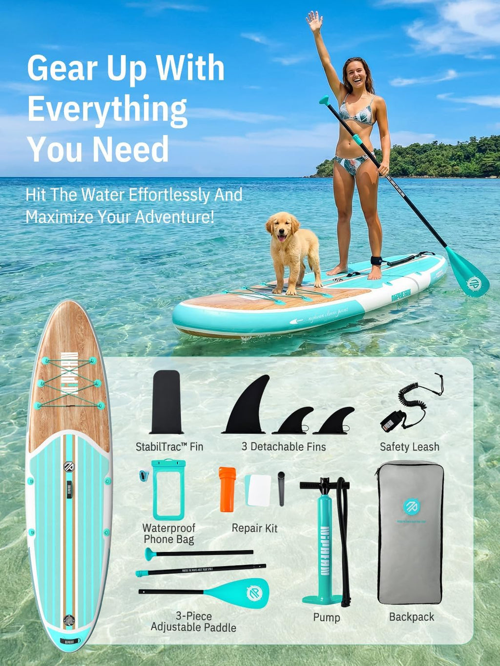 Niphean Inflatable Stand Up Paddle Board with SUP Accessories, Anti-Slip EVA Deck, 10'6'' Inflatable Paddle Boards for Adults & Youth of All Skill Levels