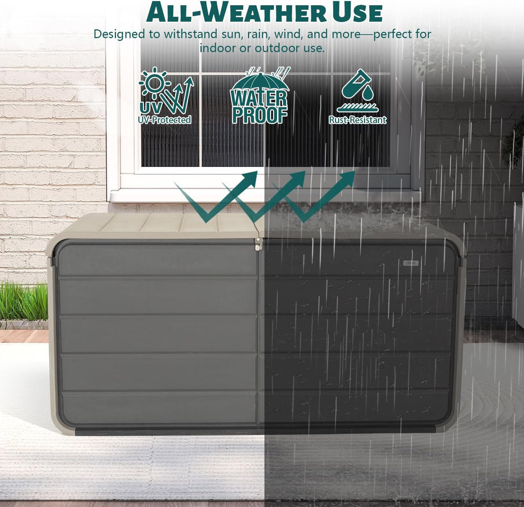Domi 260 Gallon Outdoor Storage Box – Waterproof, UV-Resistant Deck Box with Lockable Lid for Patio Furniture, Garden Tools, Delivery Packages (Large Resin Storage Bin）