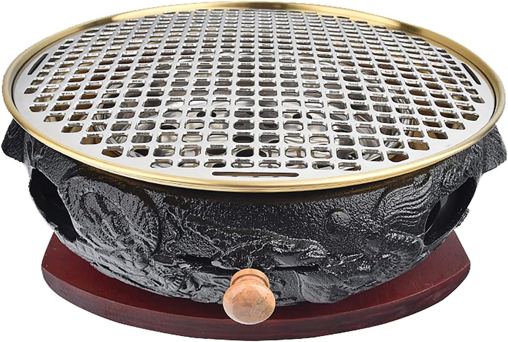 BBQ Barbeque Barbecue Grill, BBQ, Top Korean Smokeless Charcoal Dragon Pattern Cast Iron Grill, Stainless Steel Striped Plate, 18 Styles (Color : Q)