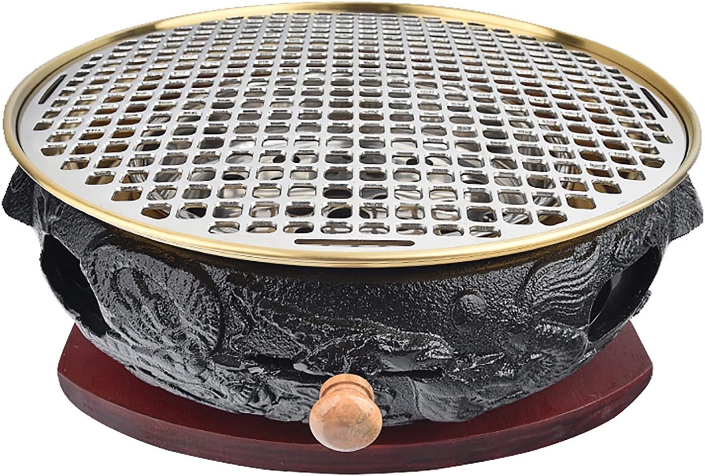 BBQ Barbeque Barbecue Grill, BBQ, Top Korean Smokeless Charcoal Dragon Pattern Cast Iron Grill, Binaural Cross Net，19 Styles (Color : A)
