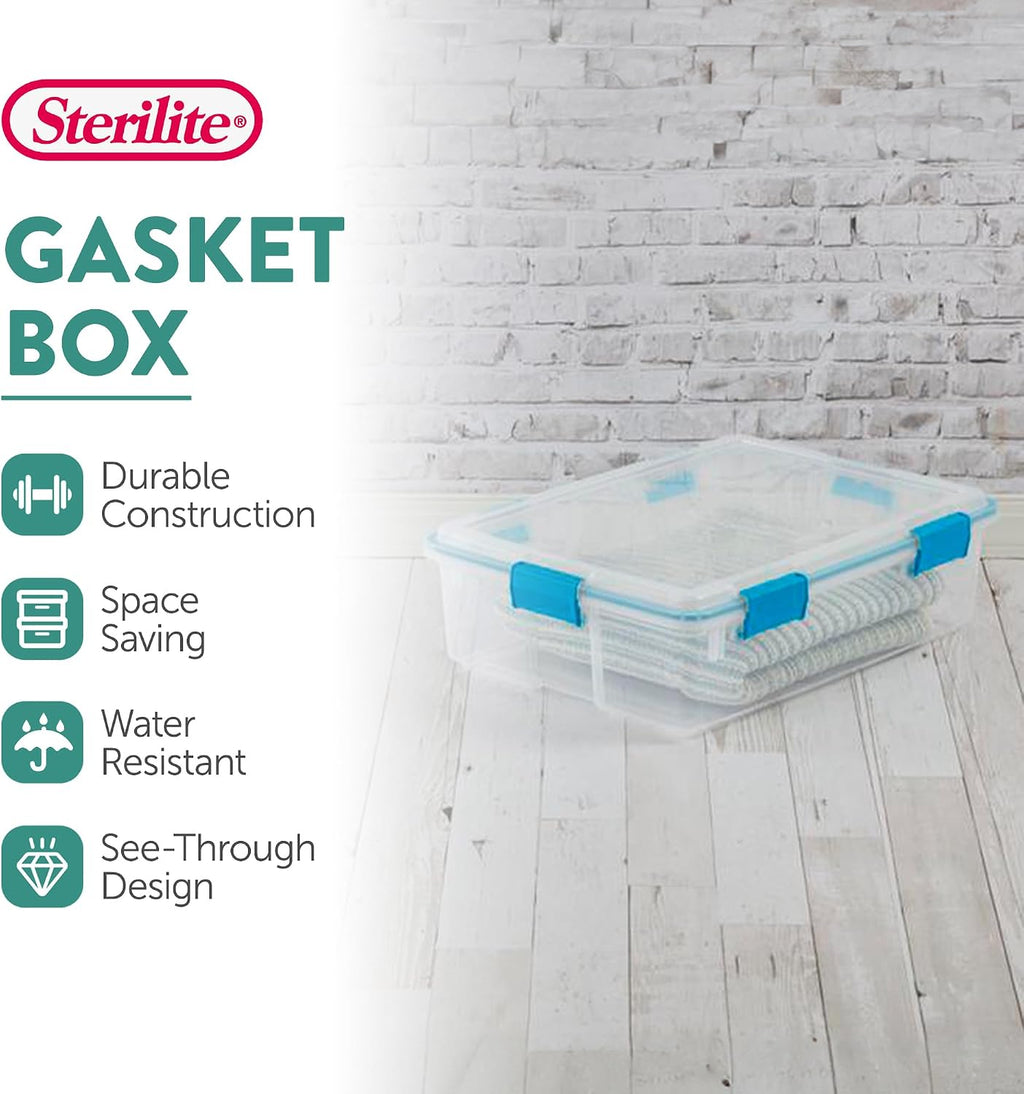 Sterilite 8-Pack Gasket Box, Weather-Resistant Storage Bins with Latching Lids, 37 Quart - Heavy-Duty Organizing Containers for Closet, Bathroom, and Office
