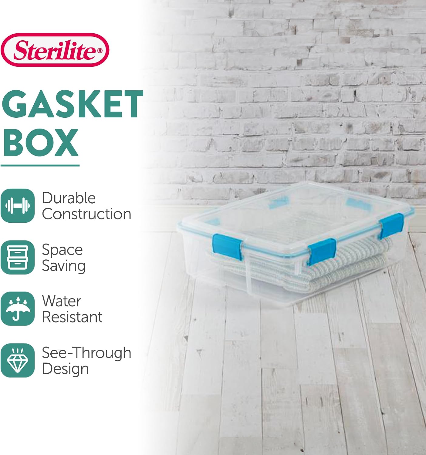 Sterilite 8-Pack Gasket Box, Weather-Resistant Storage Bins with Latching Lids, 37 Quart - Heavy-Duty Organizing Containers for Closet, Bathroom, and Office