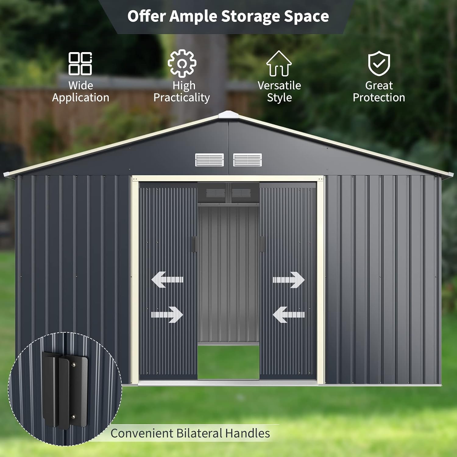 Goplus Storage Shed, Metal 11' X 8' Outdoor Building Organizer with 4 Vents & Double Sliding Door for Garden Backyard Farm (11'X8')