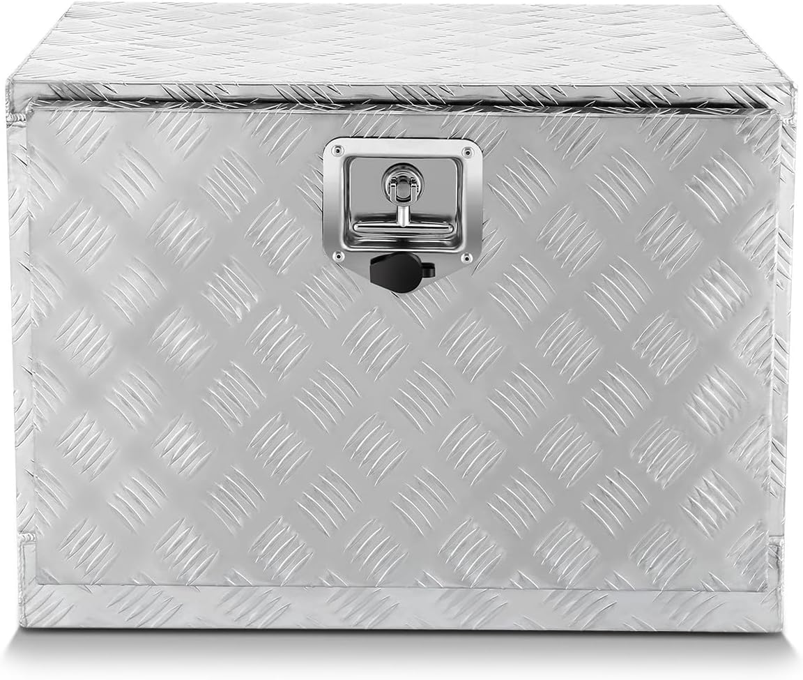DNA MOTORING Lockable Tool Box for Truck Bed, Aluminum Storage Organizer w/Lock & Keys, 24' L X 18' D X 17.7' H Silver, TBOX-T5-003-ALU