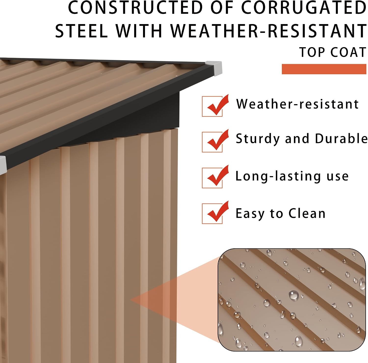 YOPTO 4.27x2.42 FT Outdoor Storage Shed, Metal Garden Tool Shed with Sloped Roof & Hinge Door for Backyard,Patio Lawn,Black+Brown