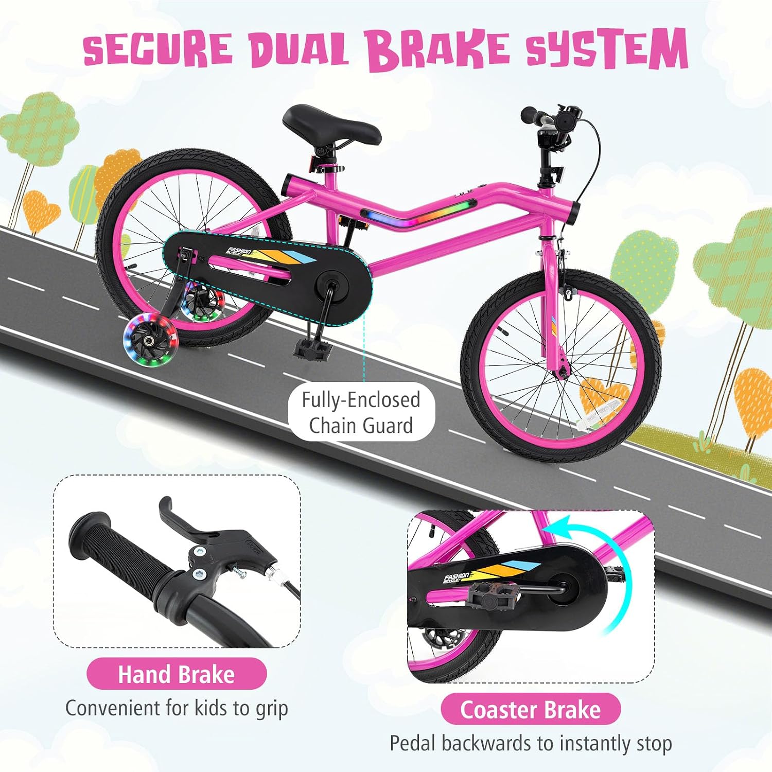 BABY JOY Lighted Kids Bike, 16 18 Inch Children Bicycle with 7-Mode LED Lighted Frame, Headlight, Flash Training Wheels, Dual-Brake, 95% Pre-Assembled, Girls Boys Bike for 4-8 Years