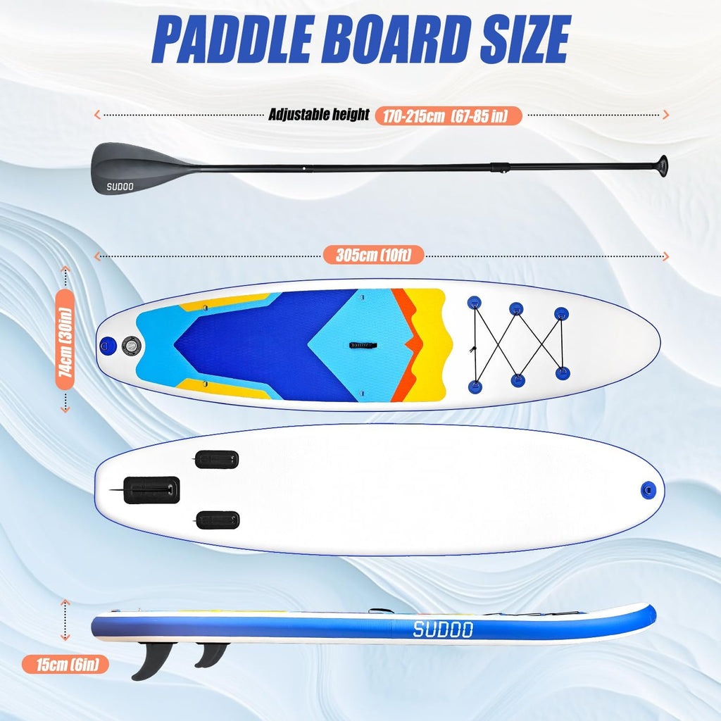 SUDOO Inflatable Stand Up Paddle Board 10'/ 10'6' SUP with Adjustable Paddle Hand Pump Fin Leash Backpack Wide Stable Anti-Slip EVA Deck for Adults & Youth