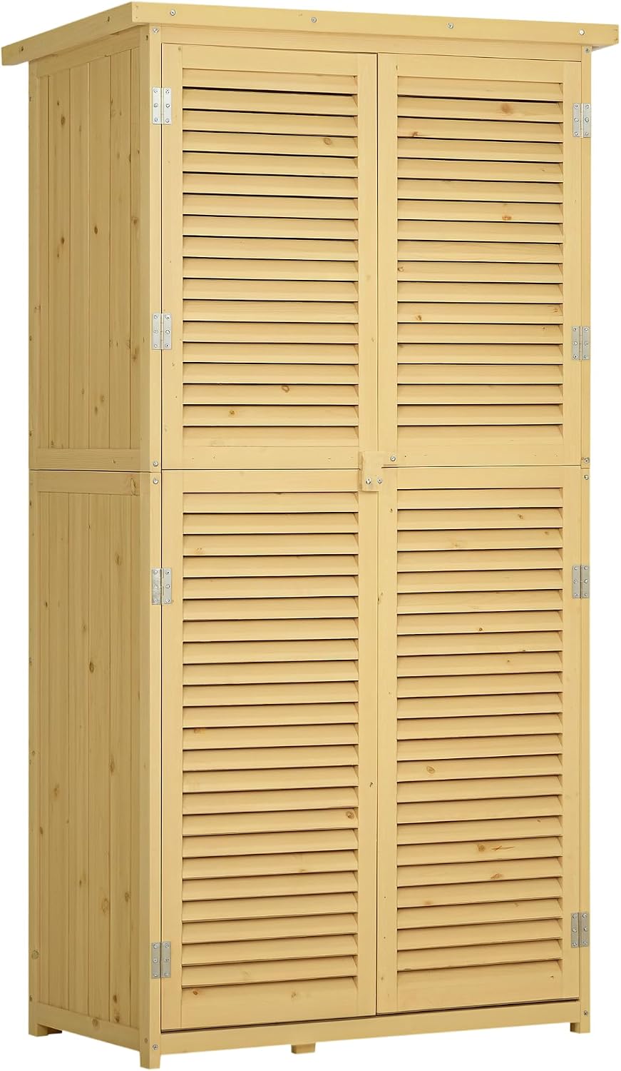 Outsunny 5' x 3' Wooden Outdoor Storage Cabinet, Garden Sheds & Outdoor Storage with Asphalt Roof & 2 Large Wood Doors with Lock, Natural