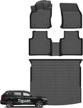 Wayhigh® Floor Mats & Cargo Liner for Volkswagen Tiguan 2018-2024 (Only 5 Seats) All Weather TPE Car Mats Cargo Mat Waterproof Anti-Slip Floor Liners VW Tiguan Accessories- Black