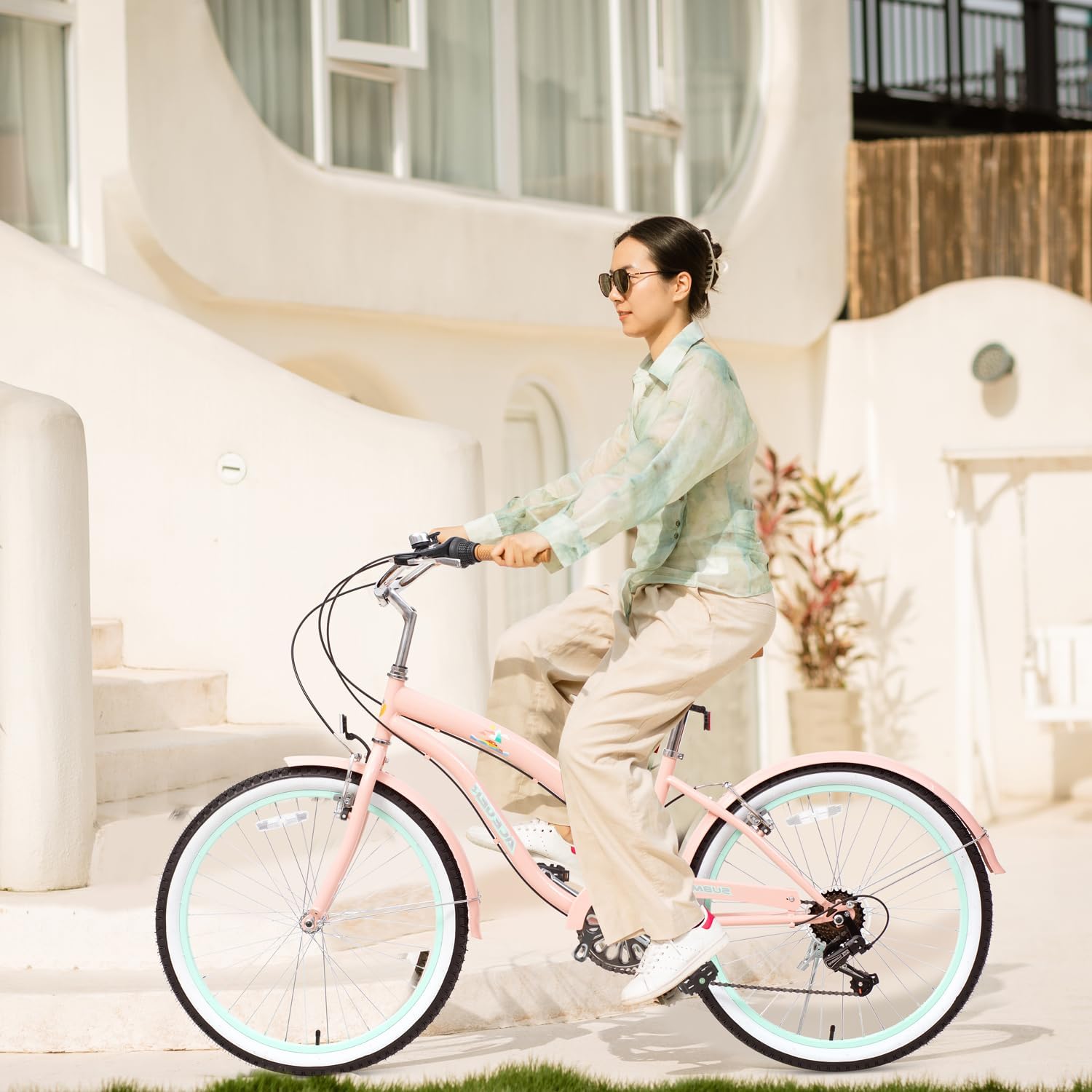 ACEGER Girls Beach Cruiser Bike for Kids 5-13 Years Old, 16' 18' 20' 24' Single Speed Kids Bicycle Included Coaster Brake, Front and Rear Reflectors, 24' 7 Speeds with Dual Brakes