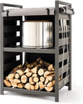 Solo Stove Station 4.4ft with UV Coated Cover Aluminum Firewood Rack for Fire Pits, Patio Logs, and Outdoor Tools Accessories, Flexible Wood Rack with Two Shelf Organization Log Rack, Grey
