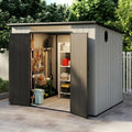 Domi 6x8FT Resin Outdoor Storage Shed with Sloping Roof, Waterproof Outside Sheds with Windows & Vents, Heavy-Duty Plastic Tool Storage Shed for Patio Furniture, Lawn Mower, Bike