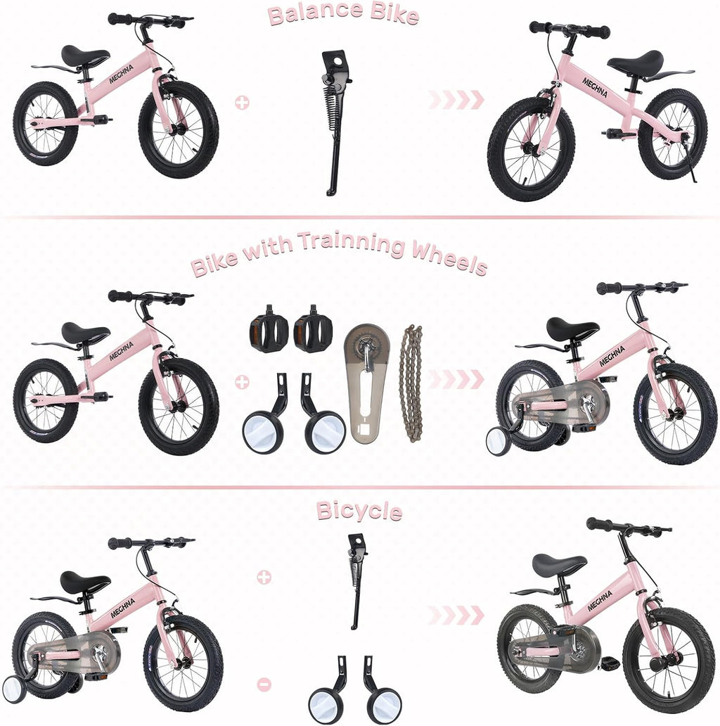 WEEROCK 2 in 1 Kid Bike and Balance Bike, 14 Inch Kids Bicycle and Balance Bikes for 2+ Years Boys Girls, Steel Frame, Front Calip Brake and Rear Coaster Brake for Children, Multiple Colors