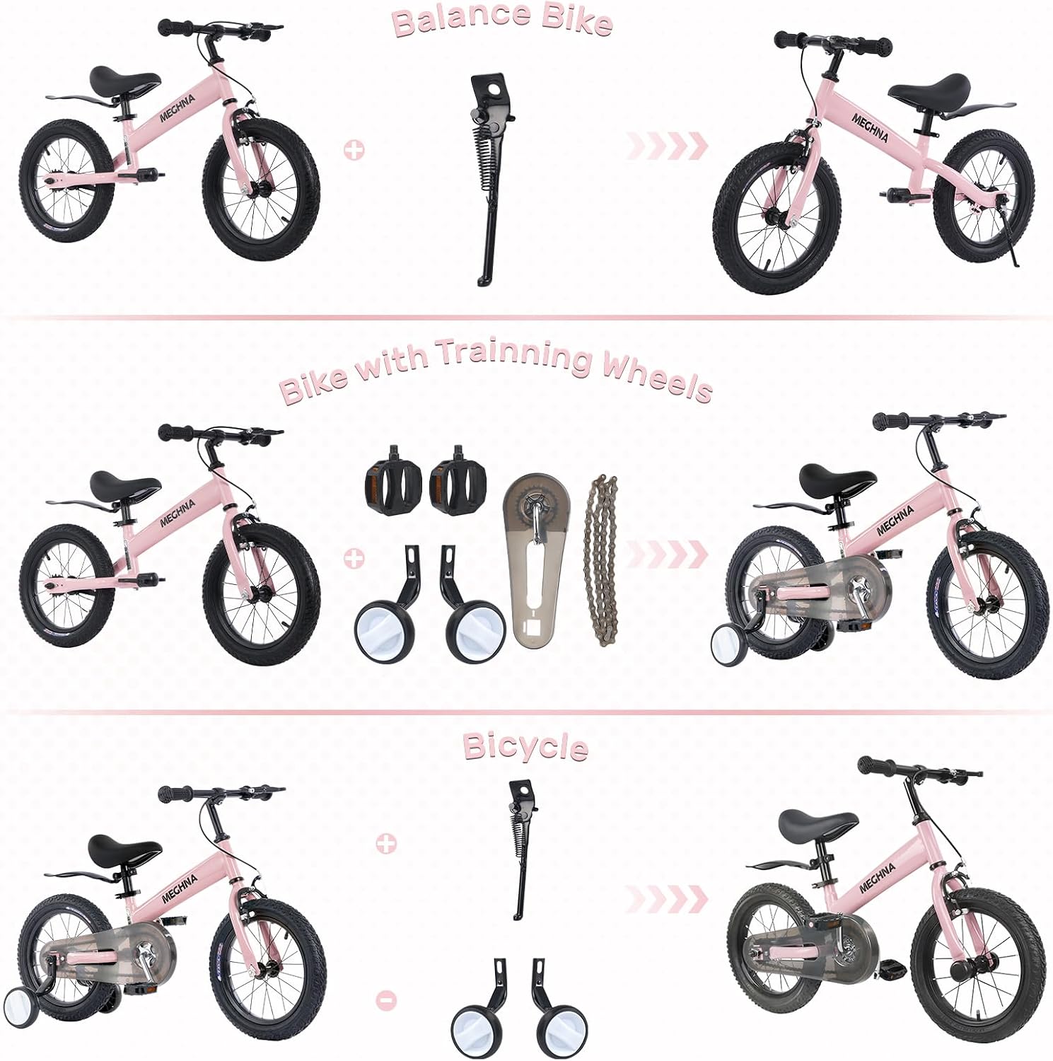 WEEROCK 2 in 1 Kid Bike and Balance Bike, 14 Inch Kids Bicycle and Balance Bikes for 2+ Years Boys Girls, Steel Frame, Front Calip Brake and Rear Coaster Brake for Children, Multiple Colors