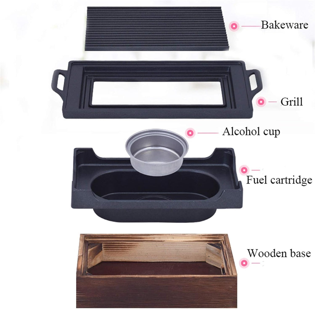 Barbecue Desk Korean Japanese Tabletop BBQ Grill Portable Barbecue Stove Charcoal Grill with Wooden Base Household Non-Stick Cooking Tools for Outdoor or Indoor Tabletop Barbecue