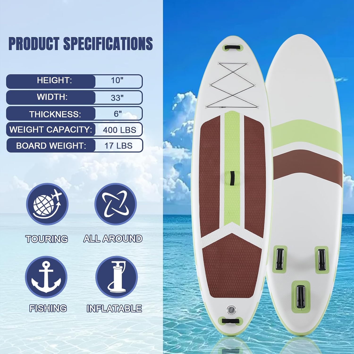 NEWBULIG 33' Inflatable Paddle Board SUP, Stand Up Paddle Board Blow Up with 3 Carry Handles, Non-Slip Deck Pad, Complete Kit with Pump, Leash & Backpack for Beginners/Adults