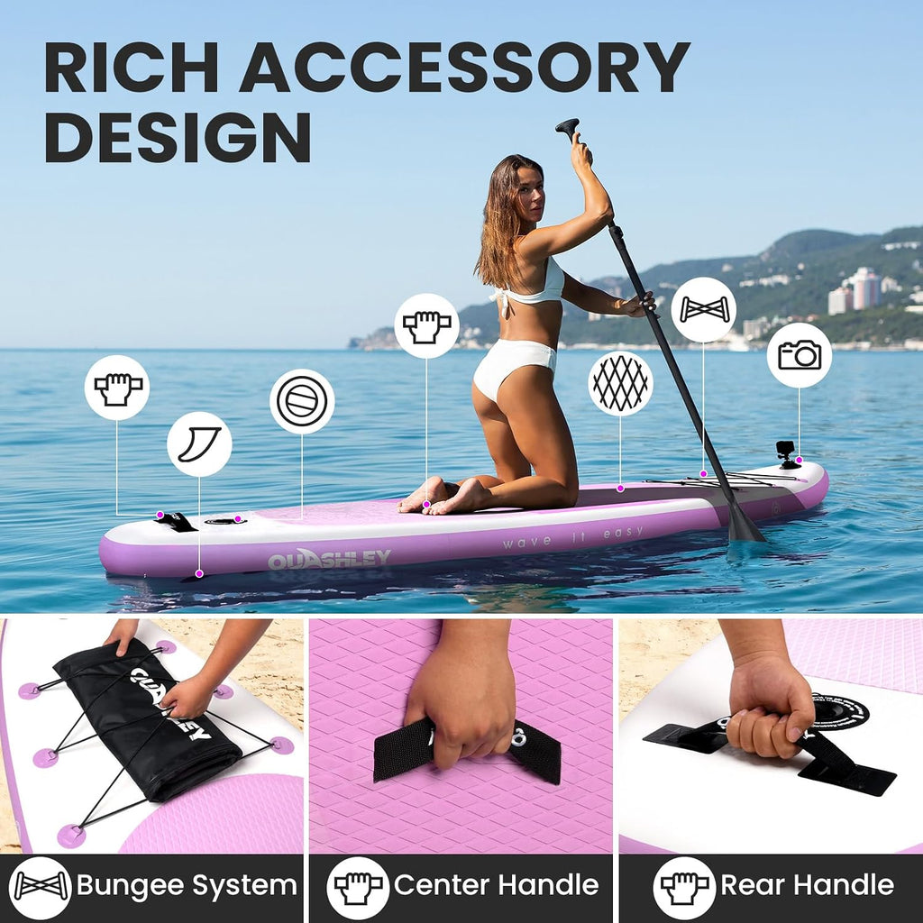 Quashley Inflatable Stand Up Paddle Board,Inflatable Paddleboards 32/34 Inch Wide,All Around SUP for Beginners with Lightweight Paddle,Hand Pump,Backpack,Leash,Durable & Portable iSUP Board