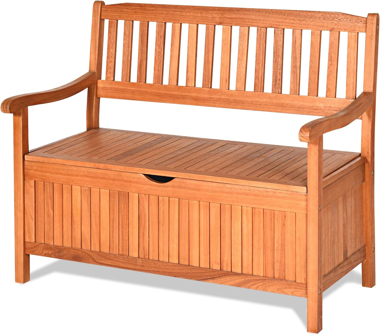 S AFSTAR Outdoor Patio Bench with Storage Box, 33 Gallon Storage Bench Deck Box with Dustproof Liner, Comfort Backrest & Wide Armrest, 800 lbs Capacity, Wood Bench for Garden Patio Park Porch