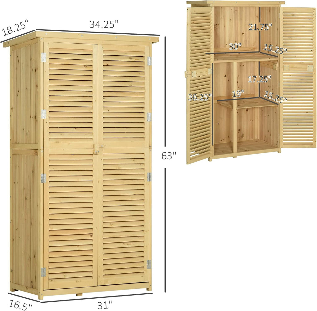 Outsunny 5' x 3' Wooden Outdoor Storage Cabinet, Garden Sheds & Outdoor Storage with Asphalt Roof & 2 Large Wood Doors with Lock, Natural