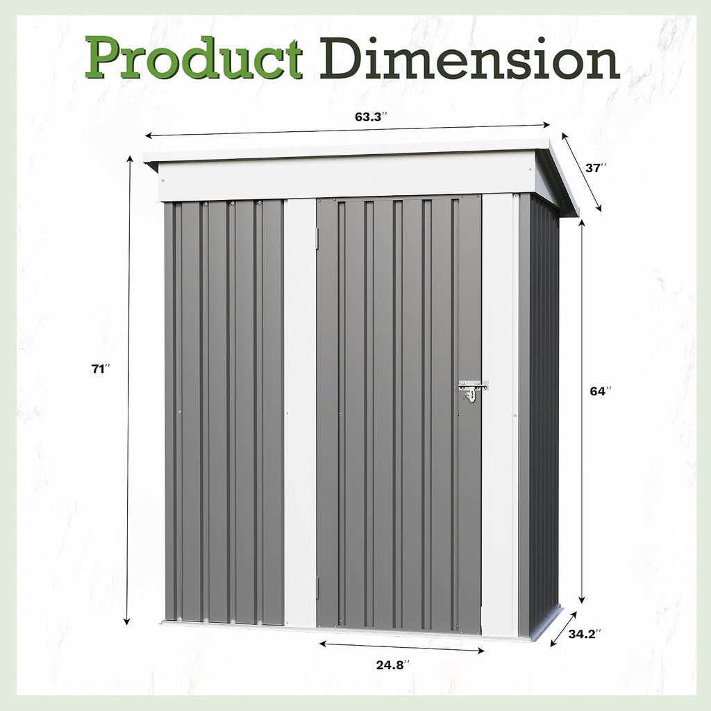 Furniwell 5x3 FT Outdoor Storage Shed, Metal Garden Sheds Outdoor Storage House with Single Lockable Door for Backyard Patio Lawn, Gray