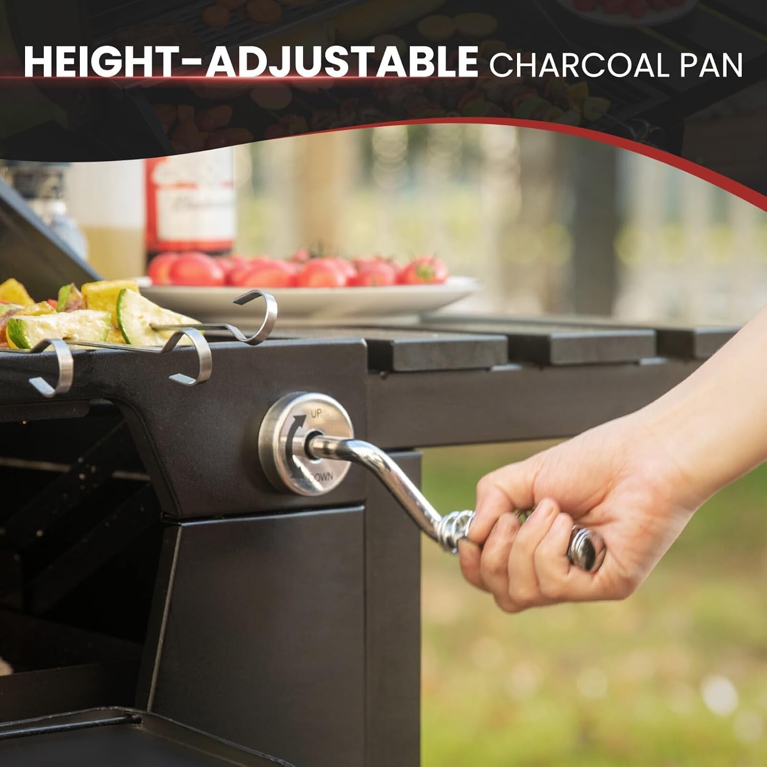 Movable Charcoal BBQ Grill with Foldable Side Tables, Black