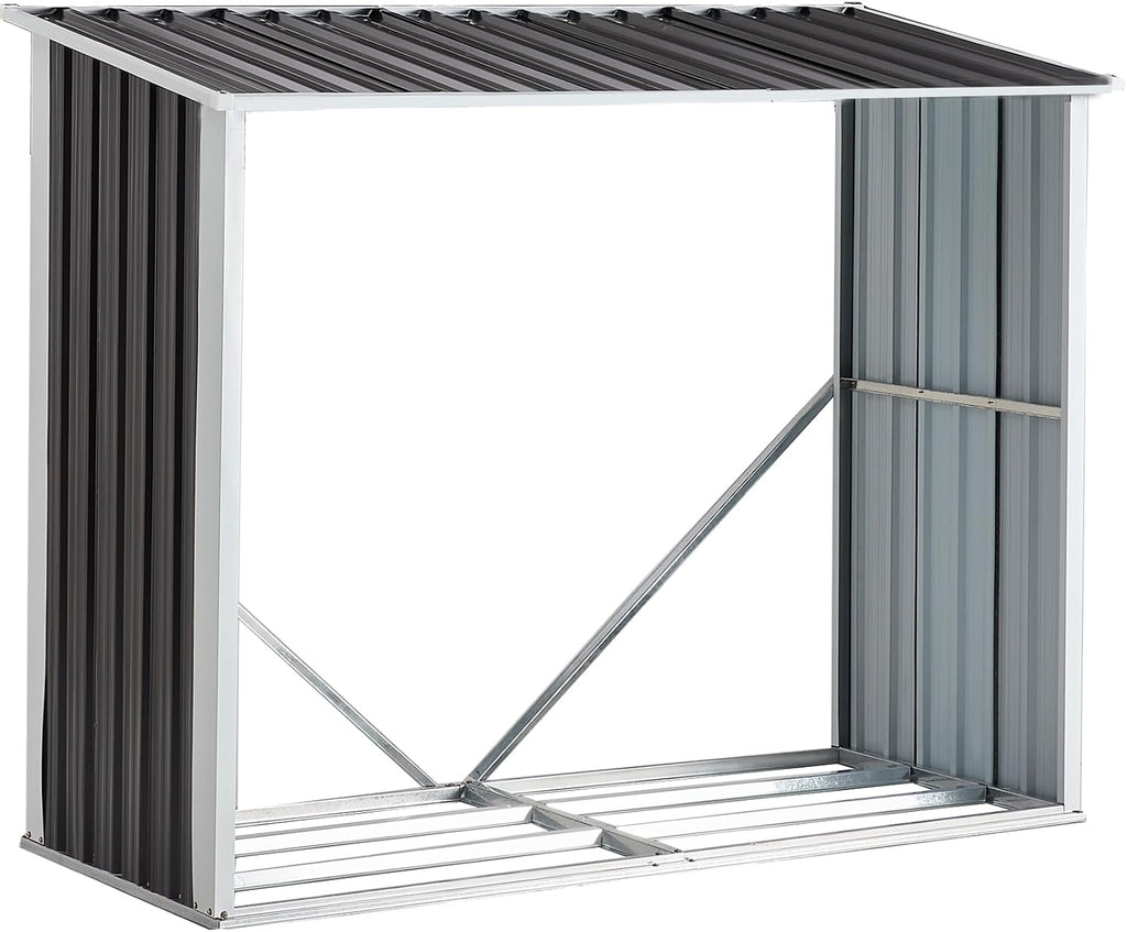 YOPTO 68' Galvanized Steel Firewood Rack,Log Holder with Roof,Storage Shed w/Vents,Backyard Garden Patio Porch for Shovels,Umbrellas,Antennas,Escalators,Dark Gray