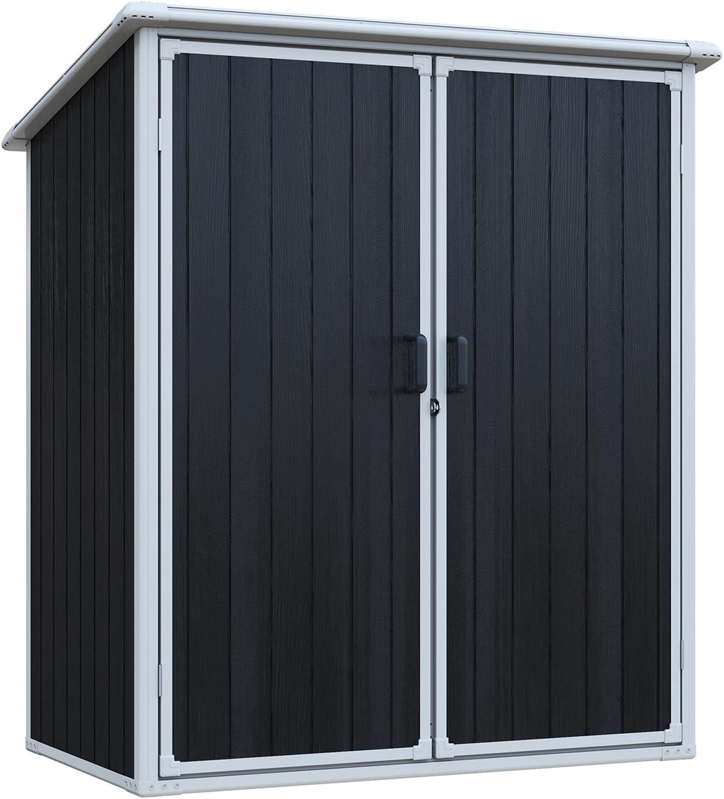 5x3 FT Outdoor Storage Shed，Resin Waterproof Cabinet with Lockable Doors for Patio Furniture and Bikes，Pool Accessories and Tools Black