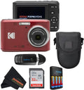 KODAK PIXPRO FZ45 16MP CMOS Sensor Digital Camera 5X Optical Zoom with Sunshine Photo Microfiber Cleaning Cloth (Advanced Bundle, Red)