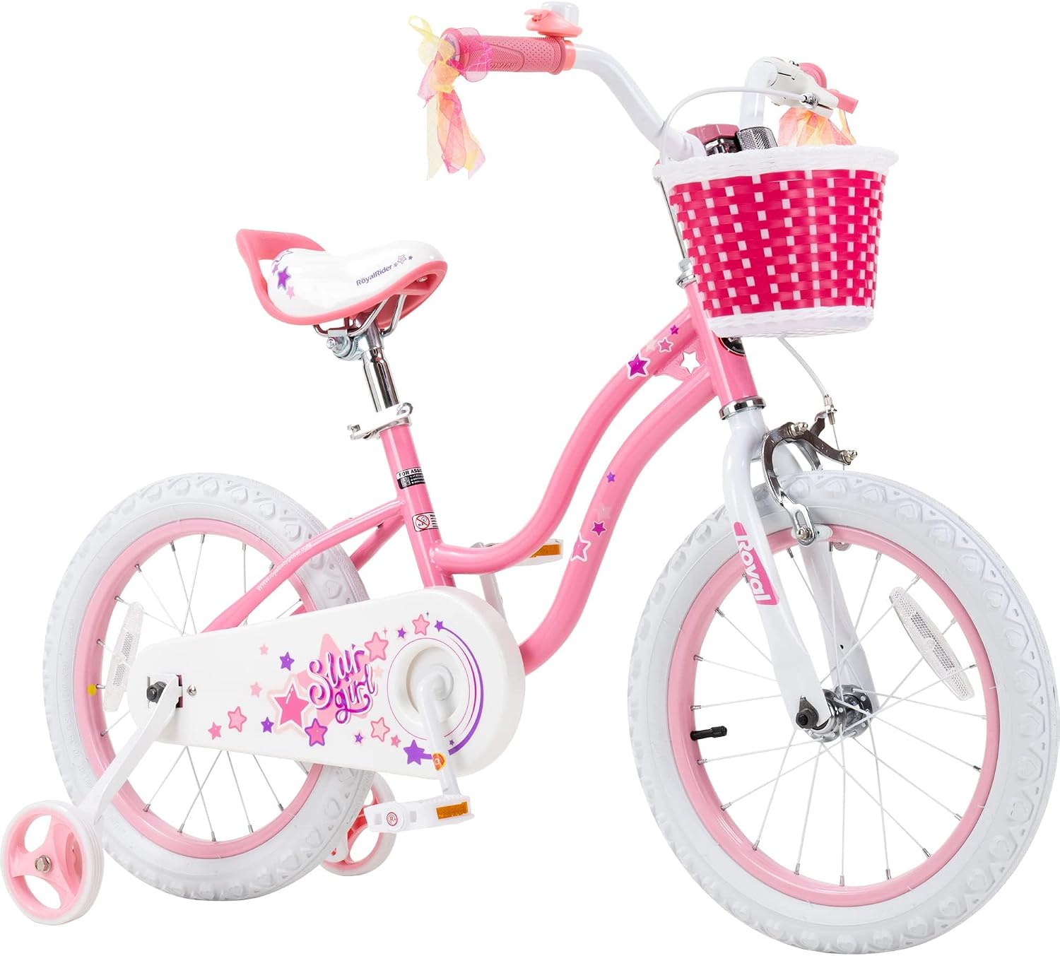 RoyalBaby Girls Bike with Training Wheels and Kickstand, Stargirl Kids Bicycle 16 Inch Toddlers to Big Kids 4-7 Years, Star Pink