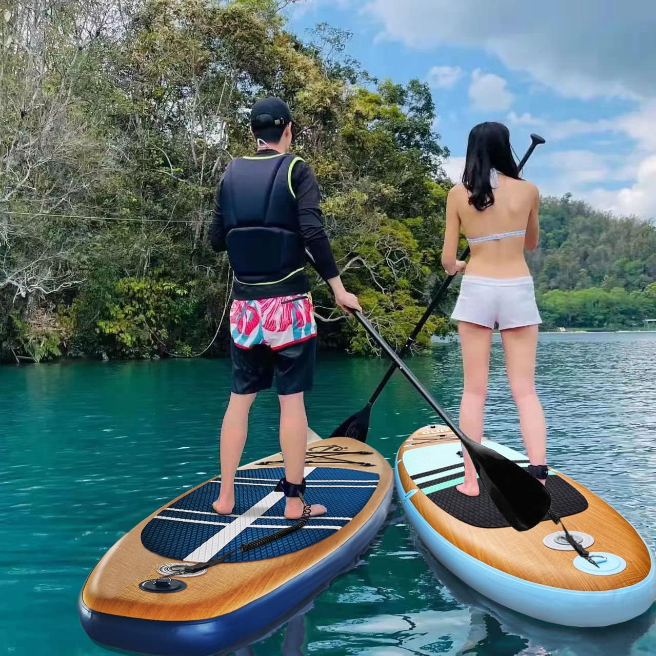 Inflatable Stand Up Paddle Board (6 Inches Thick), ISUP Package W/Premium SUP Accessories & Backpack, Non-Slip Deck,Fins, Adjustable Paddle, Leash, Hand Pump,Standing Boat for Youth & Adult