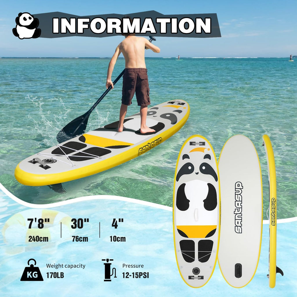 Kids Inflatable Paddle Board, 8ft Panda - Stand Up Paddle Board with Accessories, Durable & Stable Design, Wide Non-Slip Deck, Hand Pump for Youth & Kids