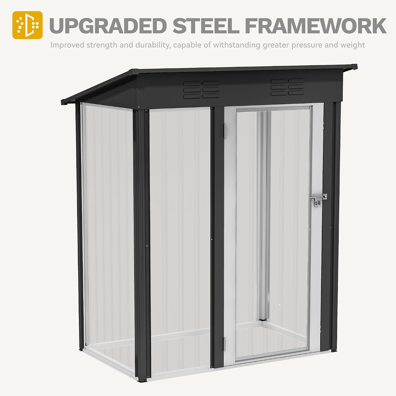 DWVO Metal Outdoor Storage Shed 5x3ft, Lockable Tool Sheds Storage with Air Vent for Garden, Patio, Lawn to Store Garbage Can, Lawnmower, Dark Gray