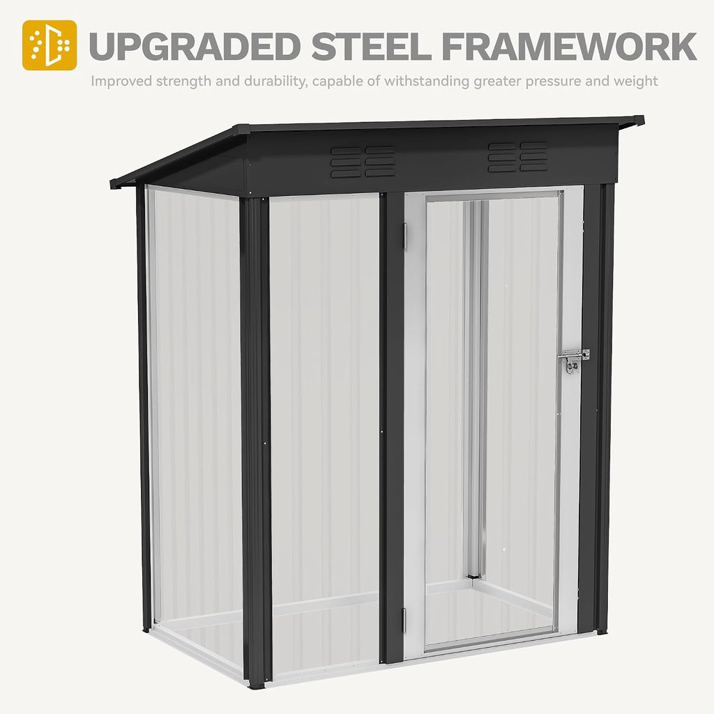 DWVO 5x3ft Metal Outdoor Storage Shed, Waterproof Tool Shed Heavy-Duty Storage Unit with Lockable Door and Vents, Ideal for Bicycles, Tools, Lawnmowers, Backyards, Patios, Lawns - Dark Gray