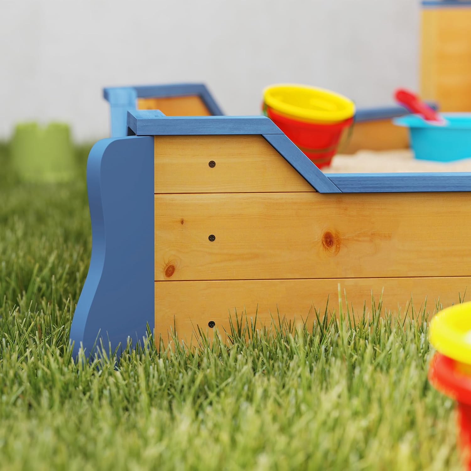 Outsunny Wooden Kids Sandbox, Ship-Shape Outdoor Sandboat with Bench Seats, Storage, Non-Woven Fabric Cloth for Backyard, Lawn, Natural Wood