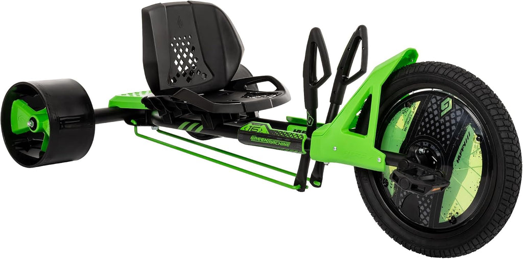 Huffy Green Machine 16 Inch Drift Trike, Sleek Ergonomic Design, Adjustable Seat, Durable Steel Frame, Easy to Operate, Drift Trike for Kids Ages 5-8, Max Weight 80lbs, Coaster Brake, Green and Black