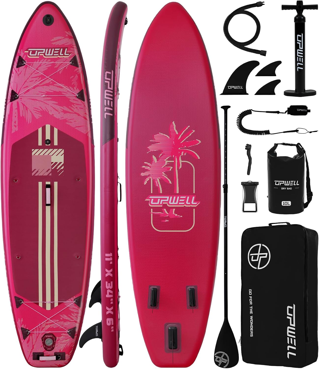 UPWELL 11'×34' Stand Up Paddle Board, SUP Board for Adults & Teens, Inflatable SUP Board with Premium Accessories, 120L Backpack, Paddle, Leash, Hand Pump, Fins