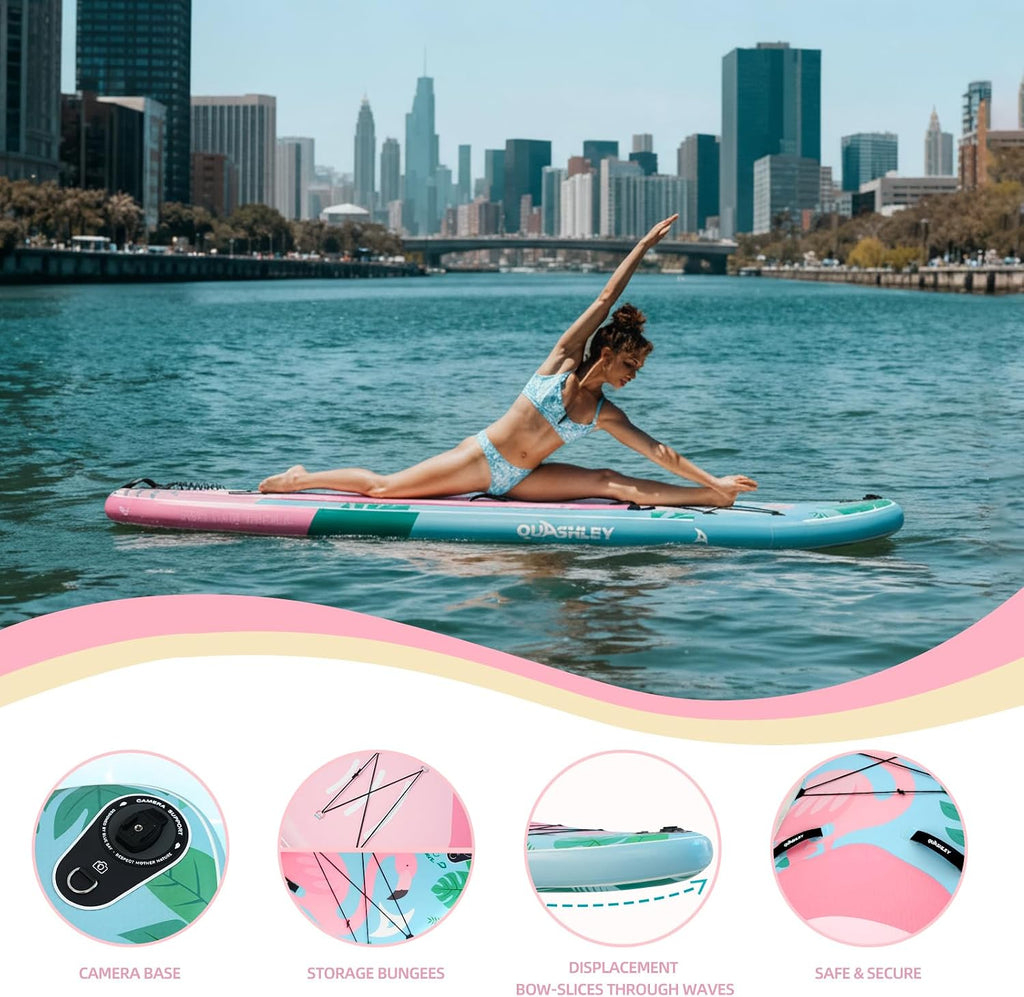 Quashley Inflatable Paddle Board Extra Wide Stand Up Paddleboards 11'×34' with All Premium Paddle Board Accessories,Inflatable SUP for Adults/Family,Beginner-Friendly,Removable Fin,Hand Pump
