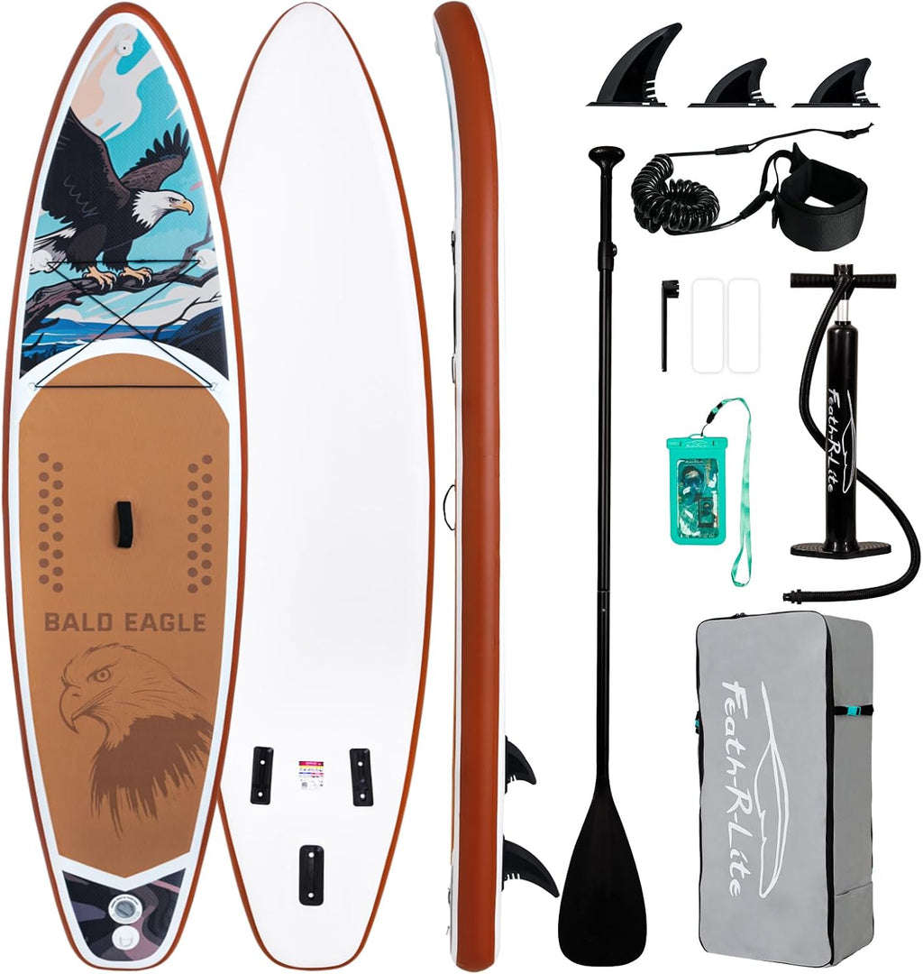 FEATH-R-LITE Inflatable Paddle Board Stand Up Paddleboards for Adults SUP with Premium Accessories Pump, Adjustable Paddle, Leash, Three Fins, Backpack