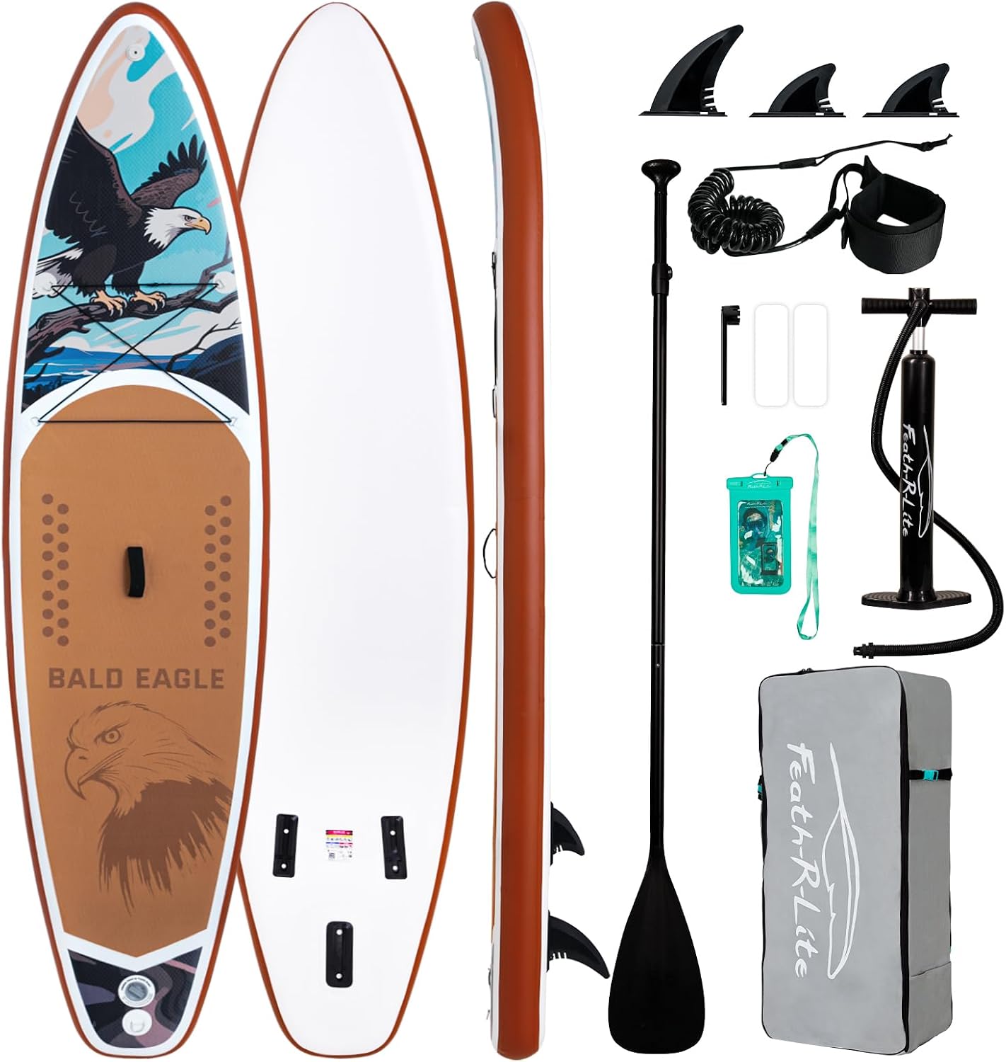 FEATH-R-LITE Inflatable Paddle Board Stand Up Paddleboards for Adults SUP with Premium Accessories Pump, Adjustable Paddle, Leash, Three Fins, Backpack