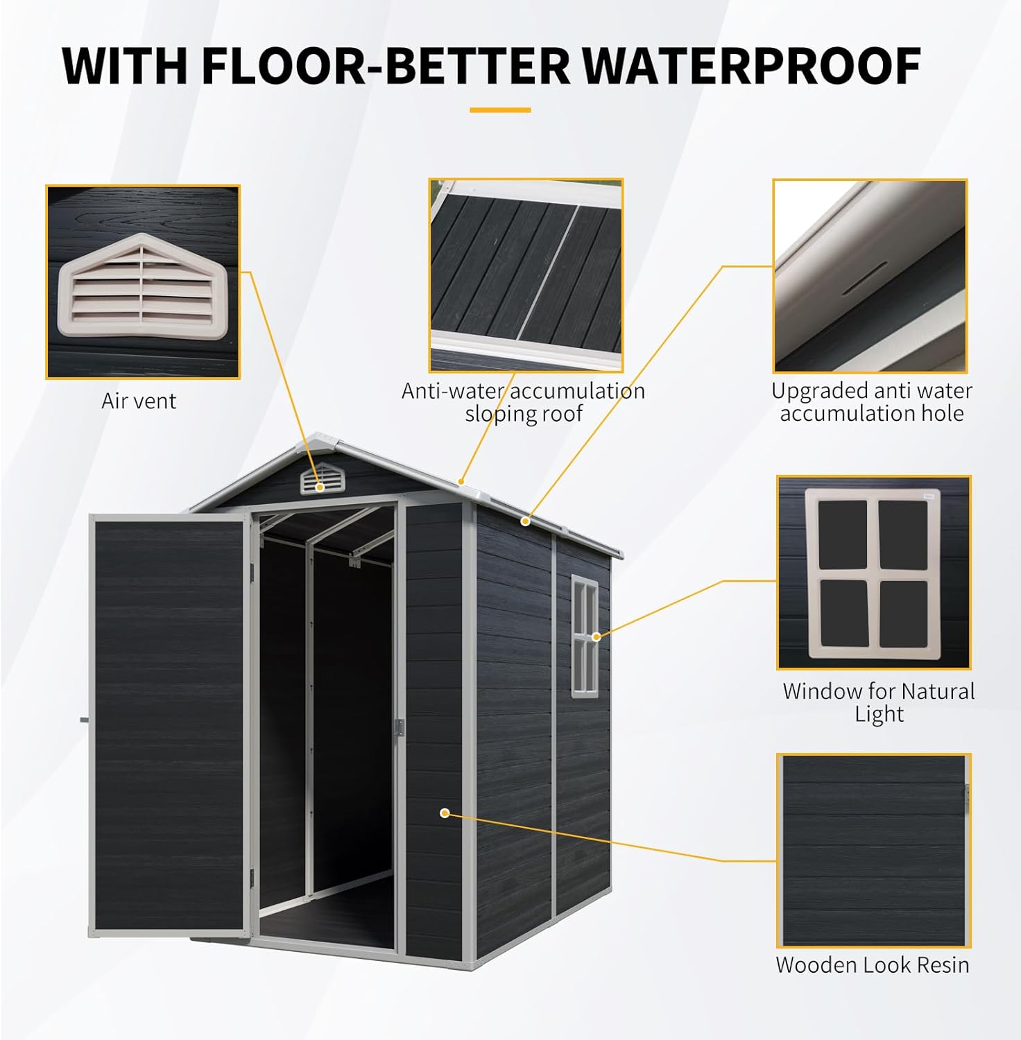 YOPTO 4x6 FT Outdoor Storage Shed,Garden Shed with Floor & Window,All Weather Waterproof Tool House W/Air Vent,Sloped Roof & Lockable Door,for Patio,Yard,Lawn,Black