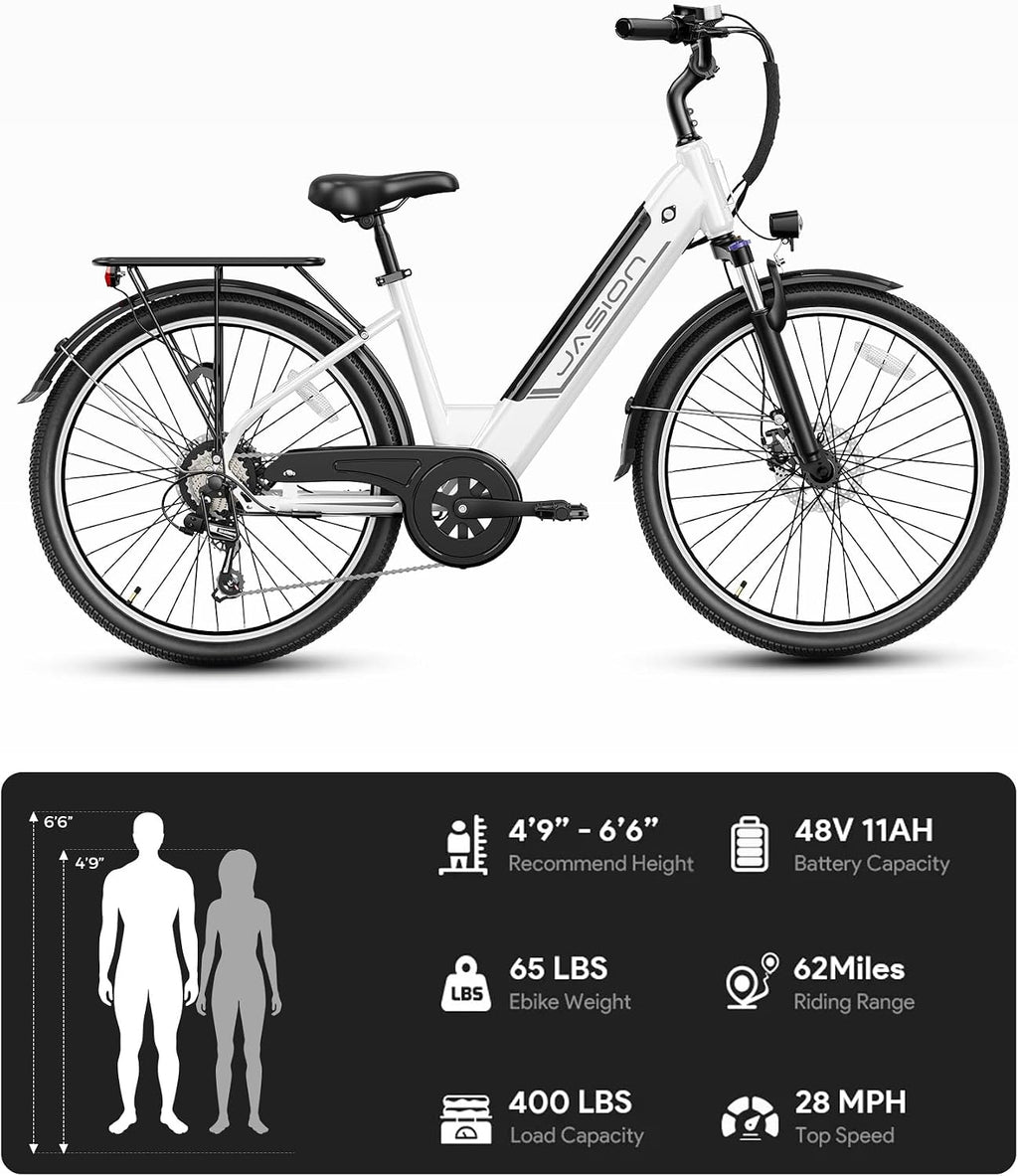 Jasion Roamer/ST/Pro Electric Bike for Adults, 26' Commuter Ebike 1200W 528WH Removable Battery, 28MPH 40-62miles,Electric Bicycles for Women/Man,UL2849 Certified