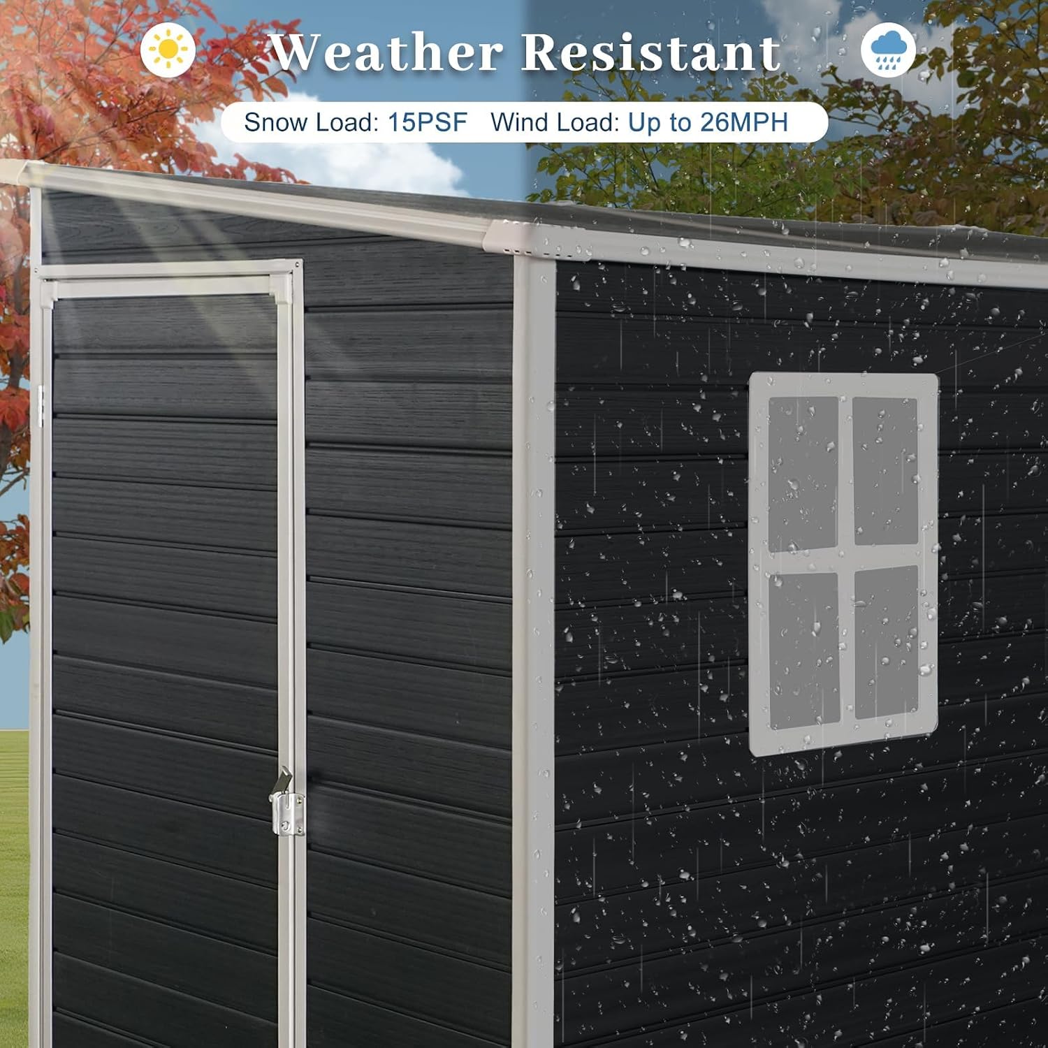 4'x8' Lean to Shed, Resin Storage Sheds Outdoor with Floor Included, Plastic Sheds & Outdoor Storage Clearance with 2 Windows, Backyard Storage Sheds for Garden Tools, Bicycle