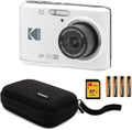Kodak PIXPRO FZ45 Friendly Zoom Digital Camera (White) Bundle with Folding Storage Travel Case, 128GB SD Class 10 UHS-I U1 V10 Full HD Memory Card, and Procell AA (4-Pack) (4 Items)