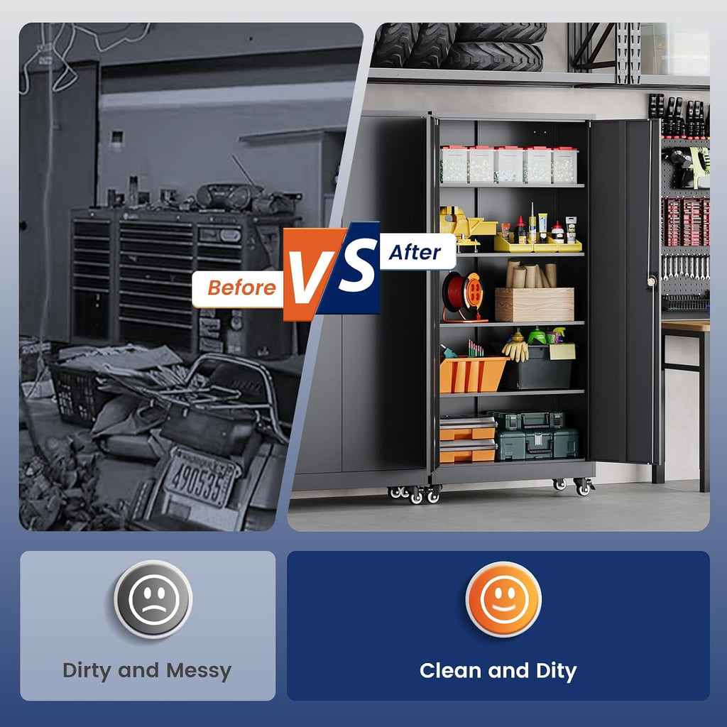 Yizosh Metal Garage Storage Cabinet with Locking Doors and Adjustable Shelves,- 75' Rolling Steel Tool Cabinet for Home Office,Garage,Warehouse