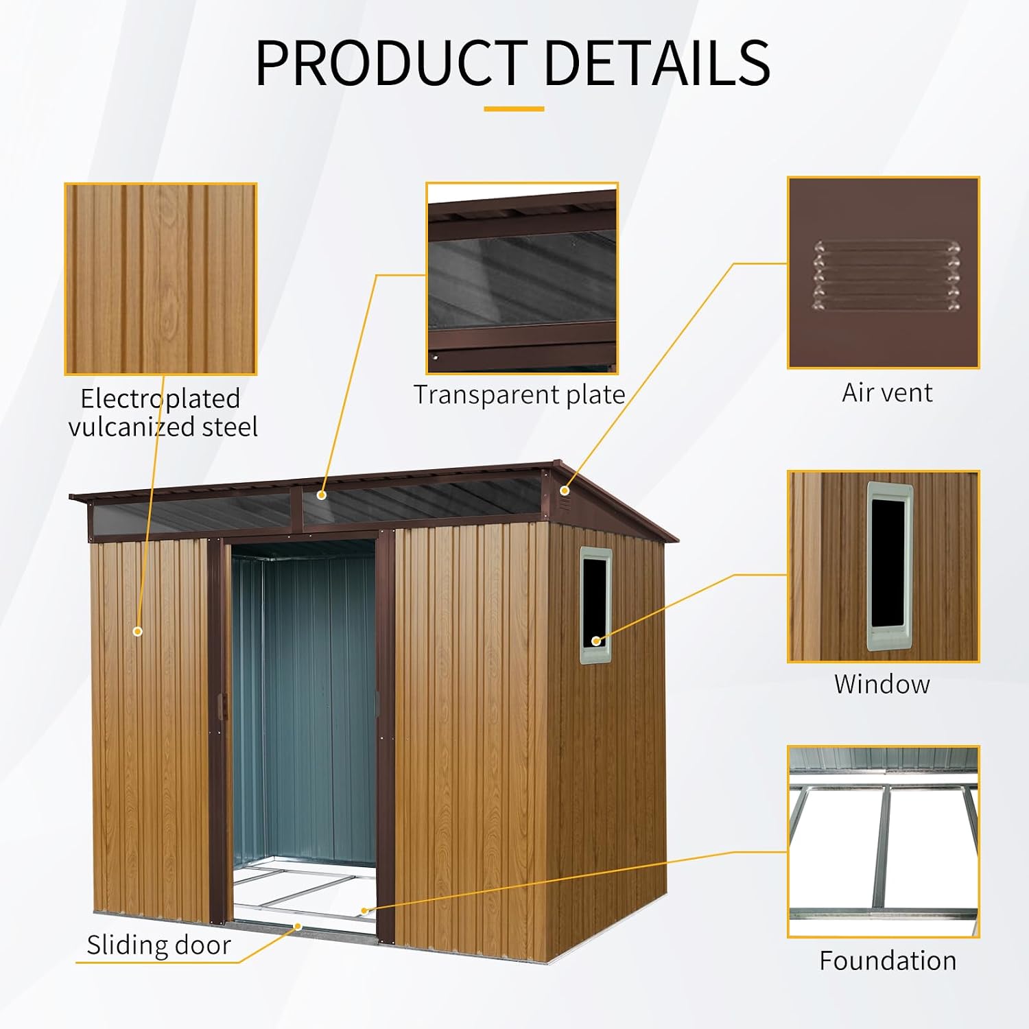 8x6 ft Outdoor Metal Storage Shed with Floor Floor and Window, Lockable Galvanized Steel Tool Shed with Sliding Door, Air Vent and Transparent Plate, Waterproof Garden Storage House for Backyard