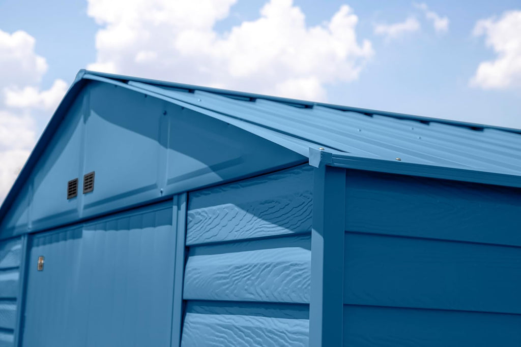 Arrow Shed Select 10' x 14' Outdoor Lockable Steel Storage Shed Building, Blue Grey
