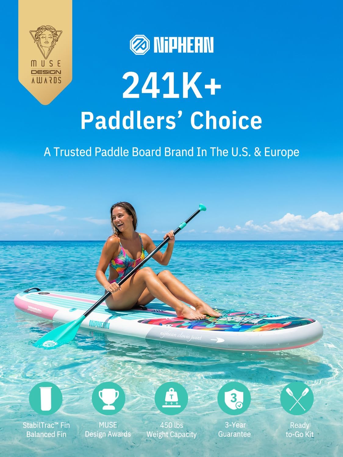 Niphean Inflatable Stand Up Paddle Board with SUP Accessories, Anti-Slip EVA Deck, 10'6'' Inflatable Paddle Boards for Adults & Youth of All Skill Levels