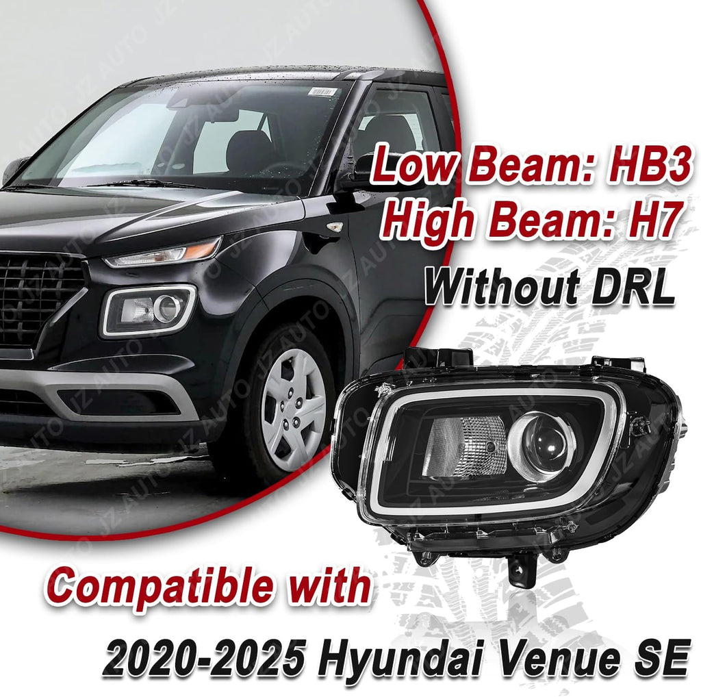 Halogen Headlight Assembly, without LED DRL, with Bulbs, Compatible with 2020-2025 Hyundai Venue SE (Not for SEL, Limited), 92101-K2070, Driver Side