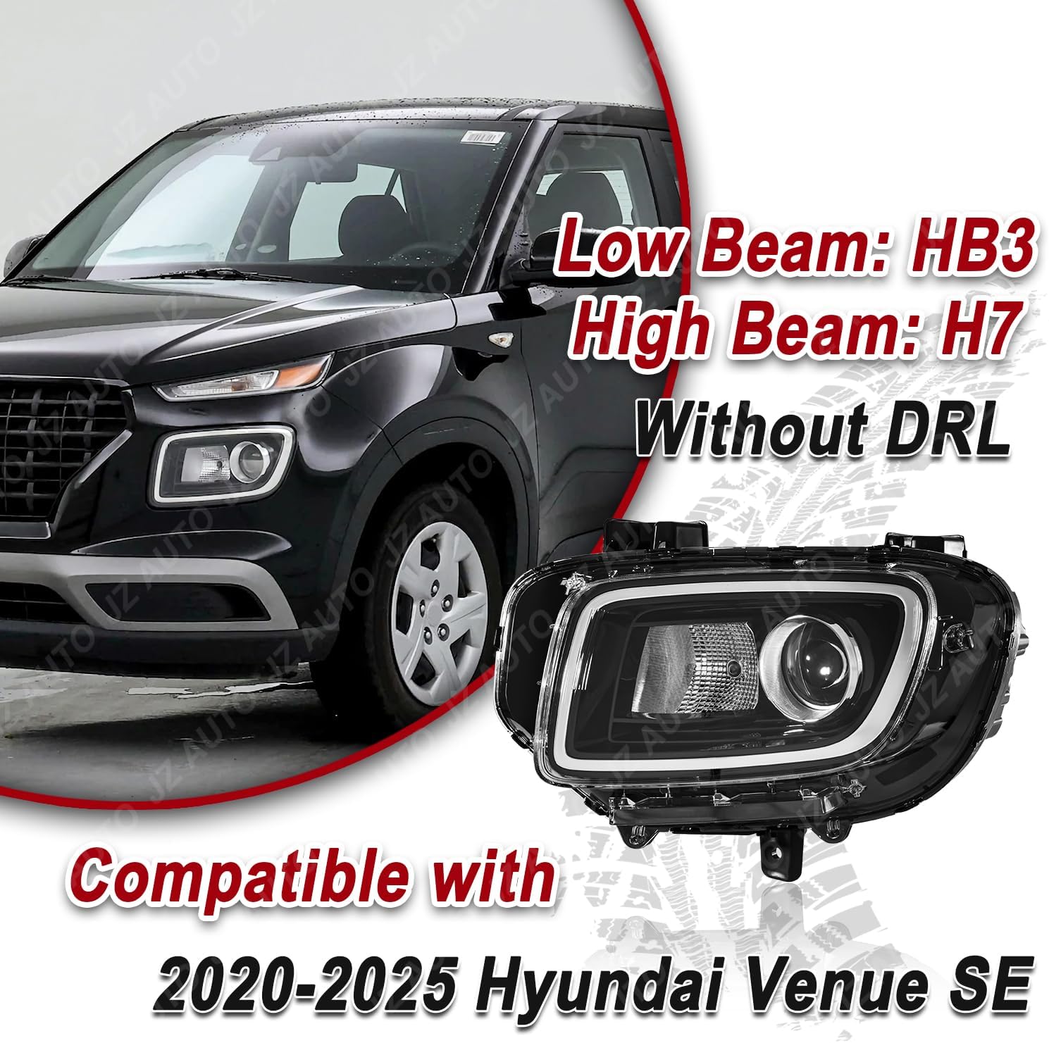 Halogen Headlight Assembly, without LED DRL, with Bulbs, Compatible with 2020-2025 Hyundai Venue SE (Not for SEL, Limited), 92101-K2070, Driver Side