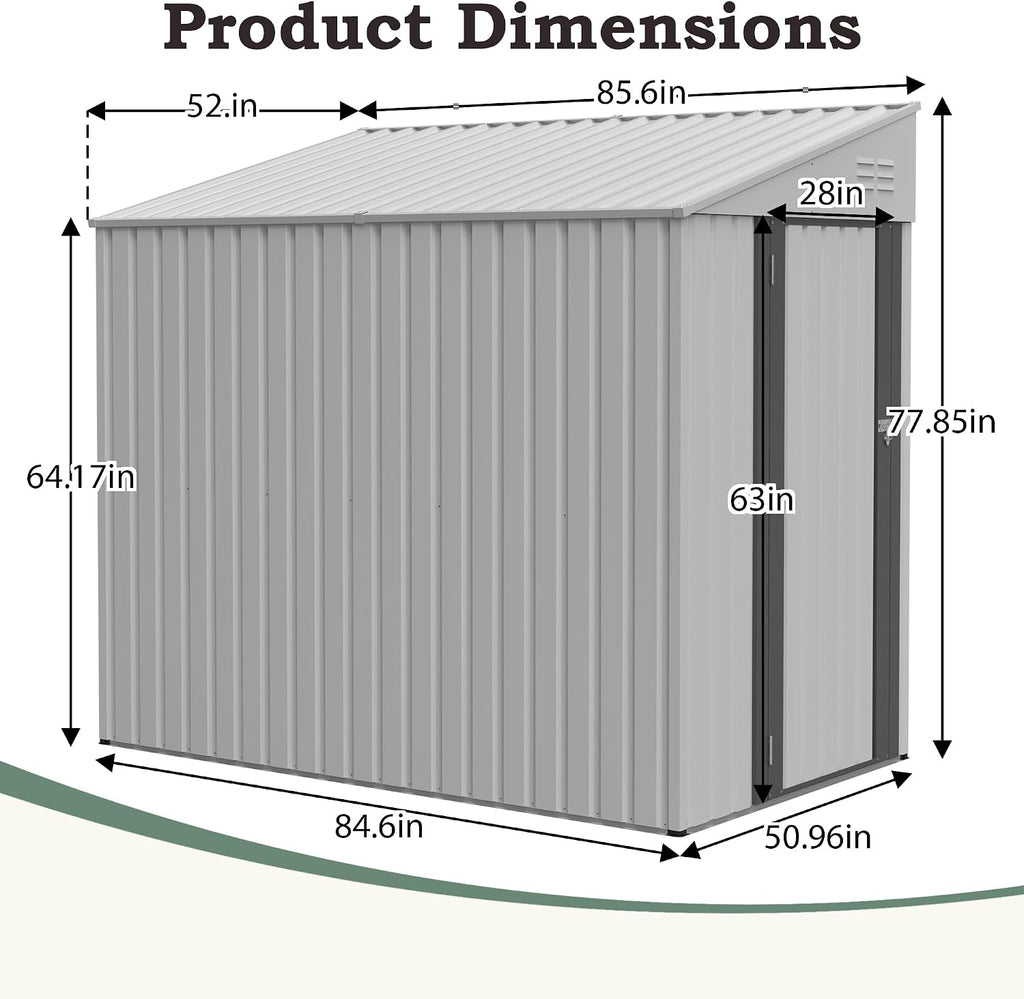 YOPTO 4x7 FT Outdoor Storage Shed,Lean to Lockable Metal Garden Shed Steel with Reinforced Beams,All Weather Waterproof Storage House W/Lockable Door&2 Air Vents,for Backyard,Patio,Lawn,Garden,White